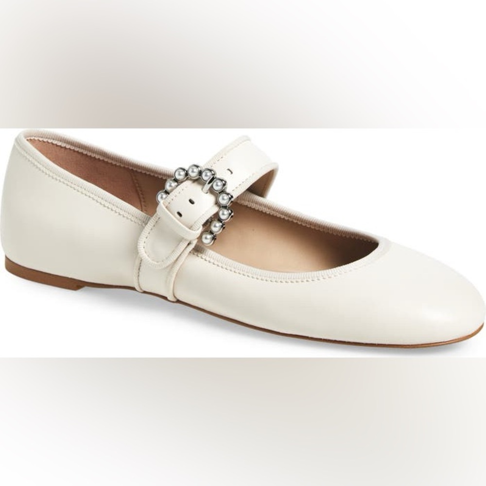 NEW STUART WEITZMAN PIPER MARY JANE FLATS IN CHALK 9